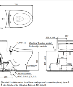 Bản vẽ kỹ thuật bồn cầu nắp điện tử TOTO MS885DW11