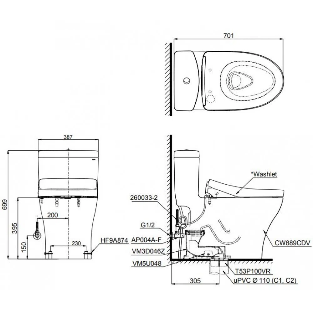 TOTO khuyến mãi 2023 - cuối năm tân trang sửa sang phòng tắm, ưu đãi đến 25% - Bồn cầu 1 khối TOTO MS889DRW7#XW (MS889DRW7#XW)