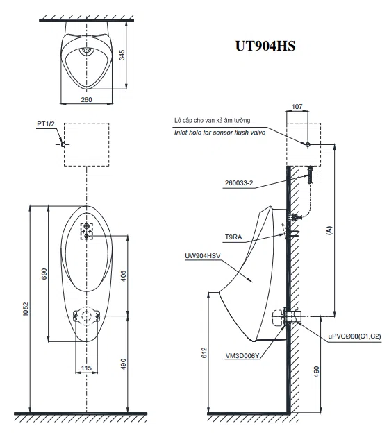 Bồn tiểu nam TOTO UT904HS (UT904HN#XW)