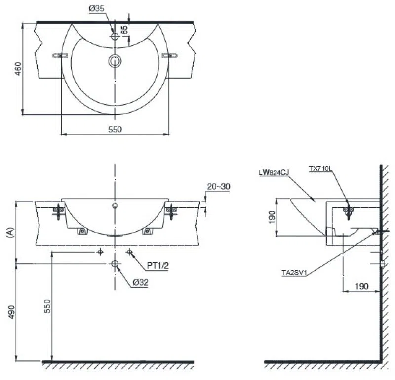 Chậu rửa lavabo bán âm TOTO LW824CJW/F