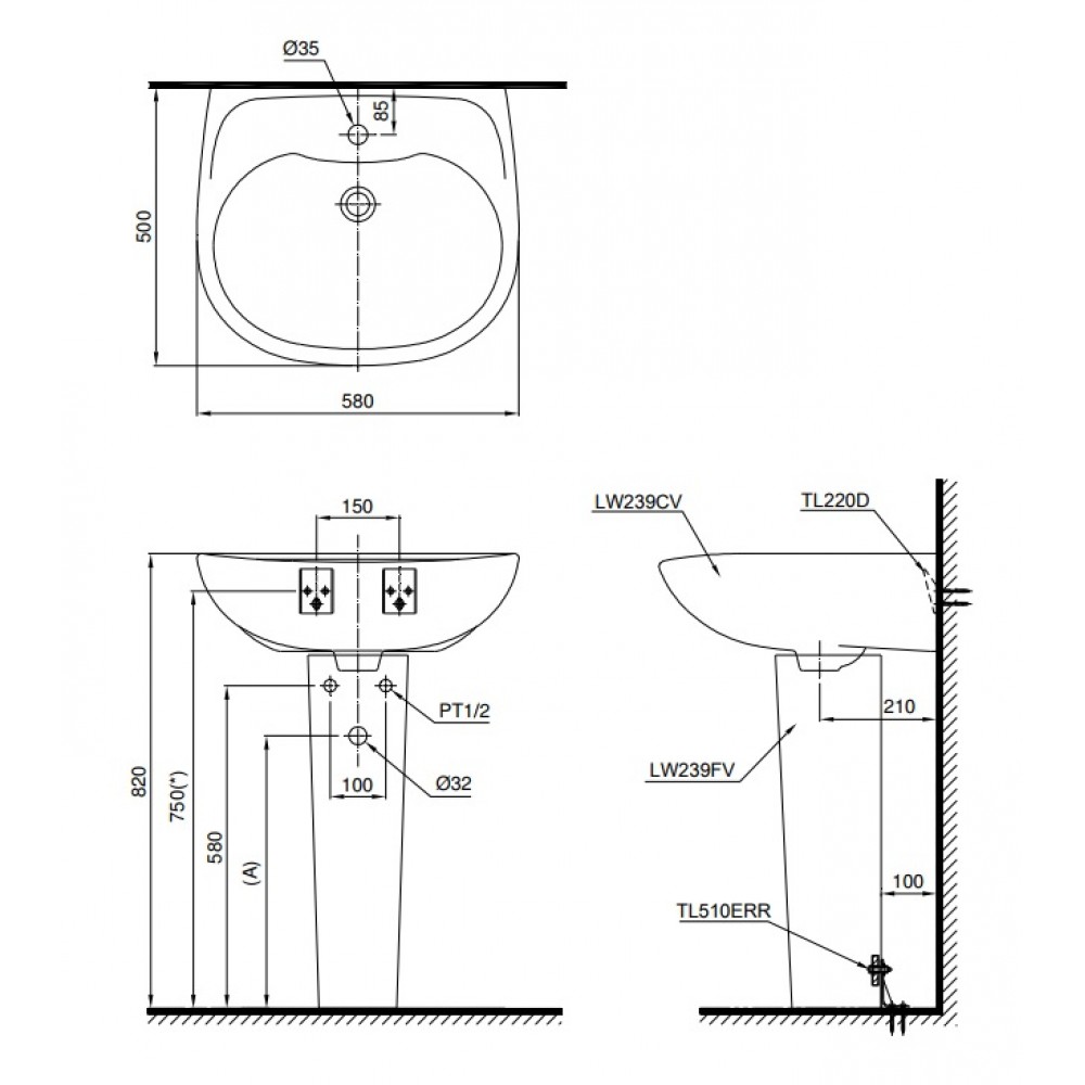 Bản vẽ kỹ thuật lavabo TOTO LPT239CR