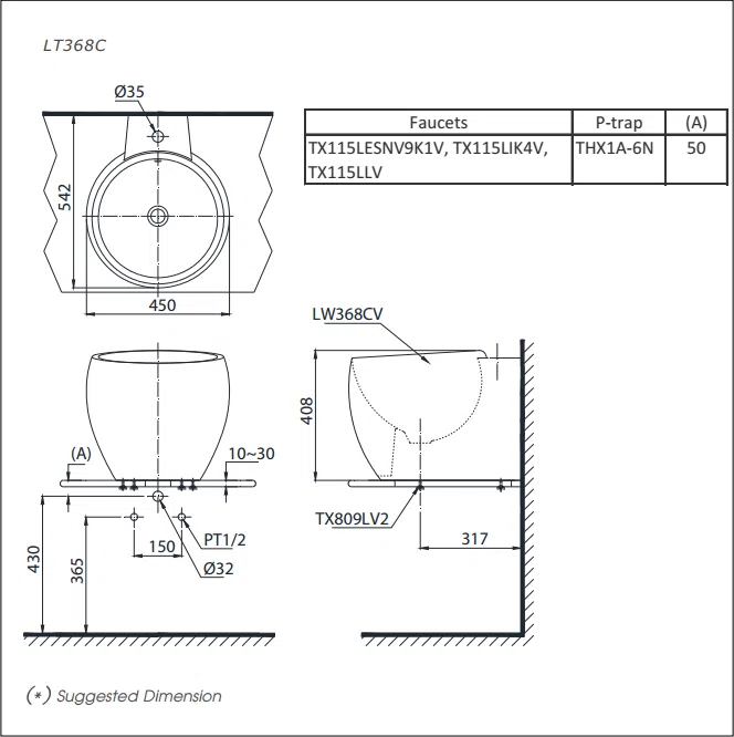 Chậu rửa lavabo đặt bàn TOTO LT368C