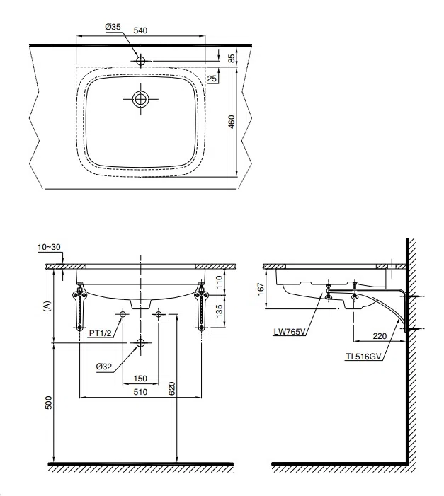 Chậu rửa lavabo âm bàn TOTO LT765