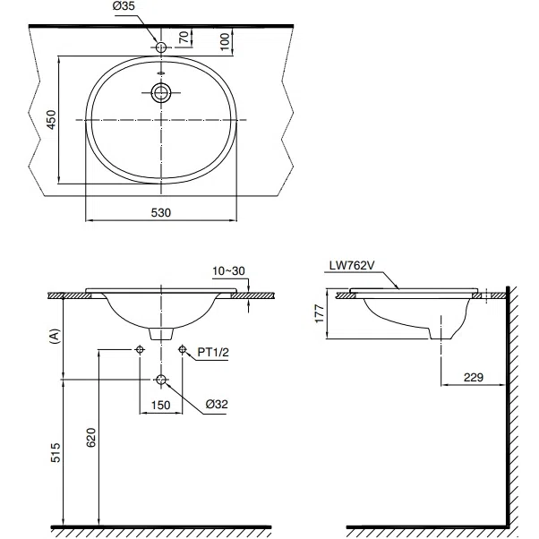 Chậu rửa lavabo dương vành TOTO L762