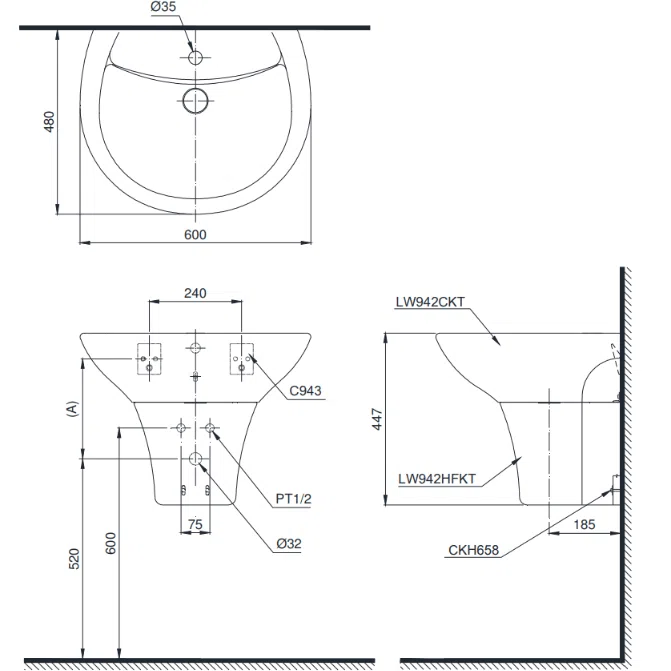 Bản vẽ kỹ thuật chậu rửa TOTO LHT828C