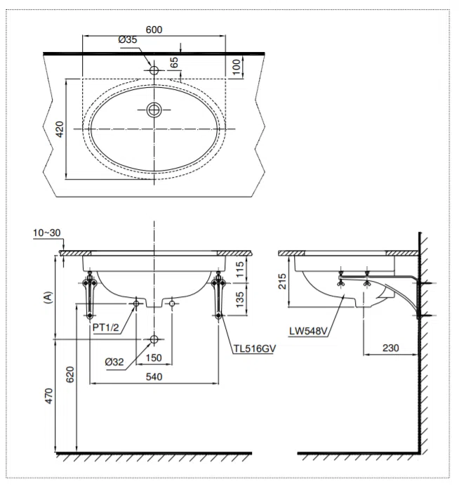 Chậu rửa lavabo âm bàn TOTO LT548#XW