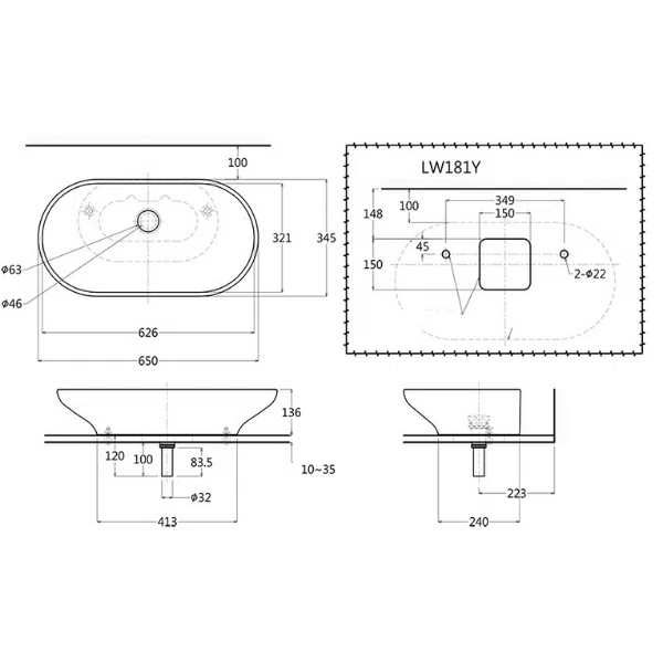 Chậu rửa lavabo đặt bàn TOTO LW181Y