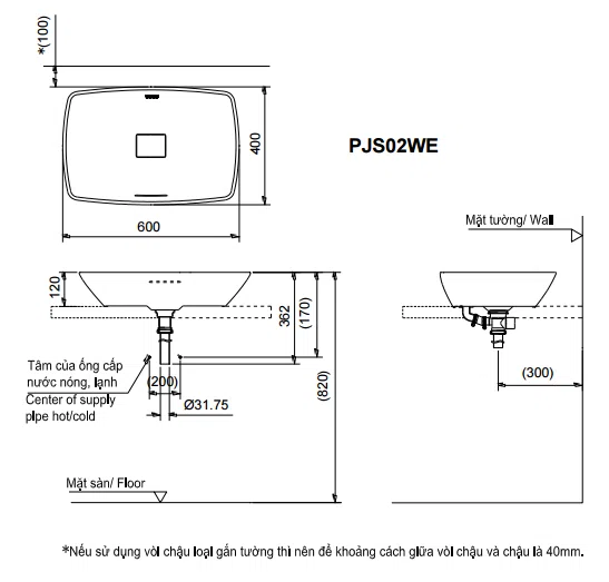Chậu rửa lavabo đặt bàn TOTO PJS02WE#GW