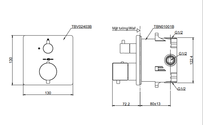 Bản vẽ kỹ thuật van điều chỉnh nhiệt độ TOTO TBV02403B/TBN01001B