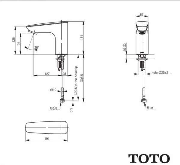 Bản vẽ kỹ thuật vòi cảm ứng nước lạnh TOTO TEXN10AV300/TX709AV6
