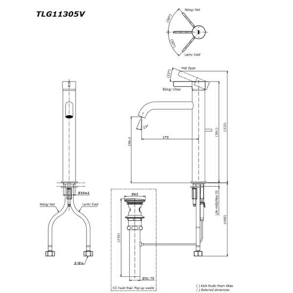Bản vẽ kỹ thuật của vòi lavabo TLG11305V