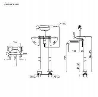 Vòi xả bồn kèm sen tắm nóng lạnh TOTO DM209CF#PG