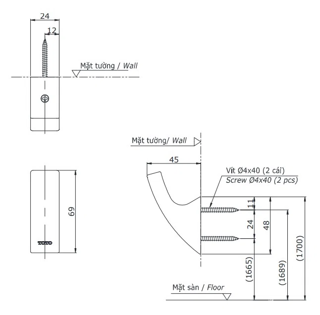 Bộ phụ kiện phòng tắm CURIO TOTO: Thêm tiện nghi và sang trọng cho không gian - Móc Áo TOTO YRH903V (YRH903V)
