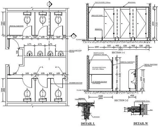 Bản vẽ kích thước thiết kế nhà vệ sinh nơi đông người