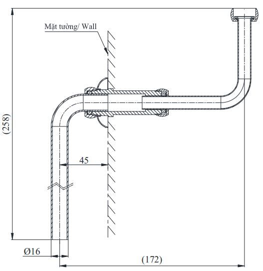 Bản vẽ kích thước ống nối tiểu nam TOTO VM2L051Z 