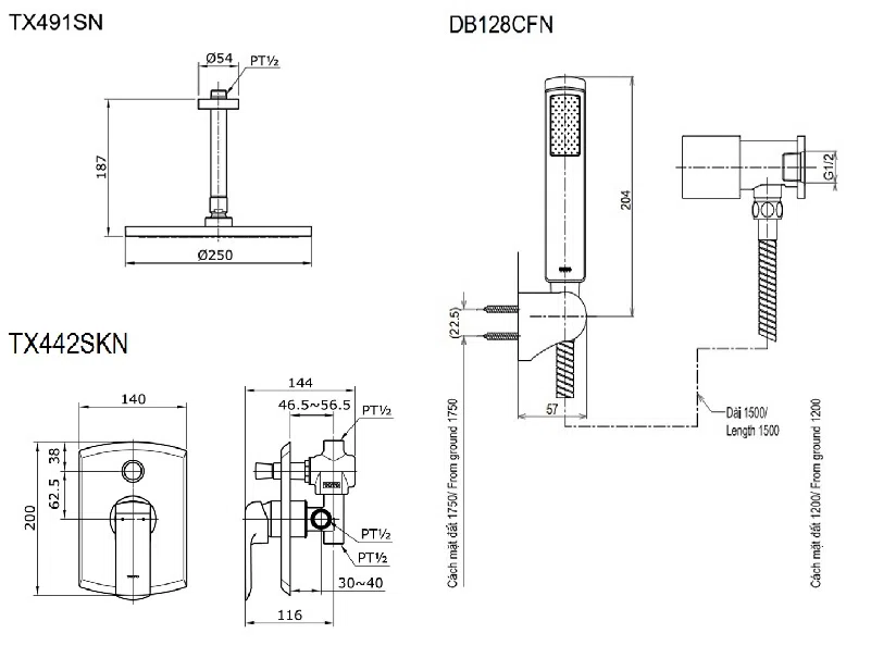 Sen tắm nóng lạnh âm tường TOTO TX491S/TX442SK/DB128CFN
