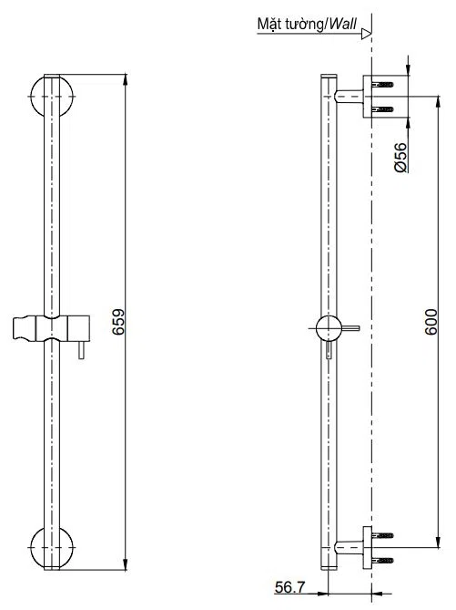 Thanh trượt sen tắm (loại vuông) TOTO TBW02012B