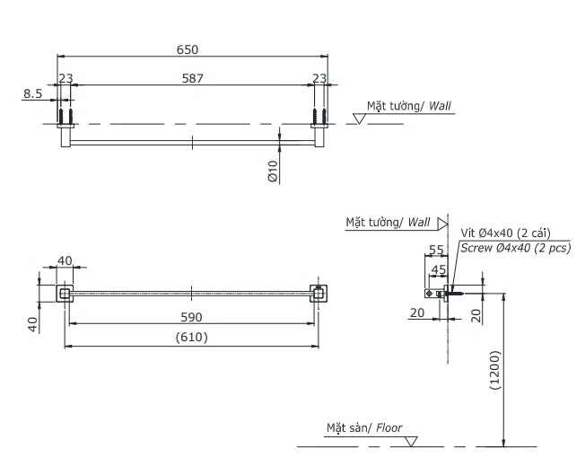Bộ phụ kiện phòng tắm CURIO TOTO: Thêm tiện nghi và sang trọng cho không gian - Thanh Treo Khăn Tắm TOTO YT408S6RV (YT408S6RV)