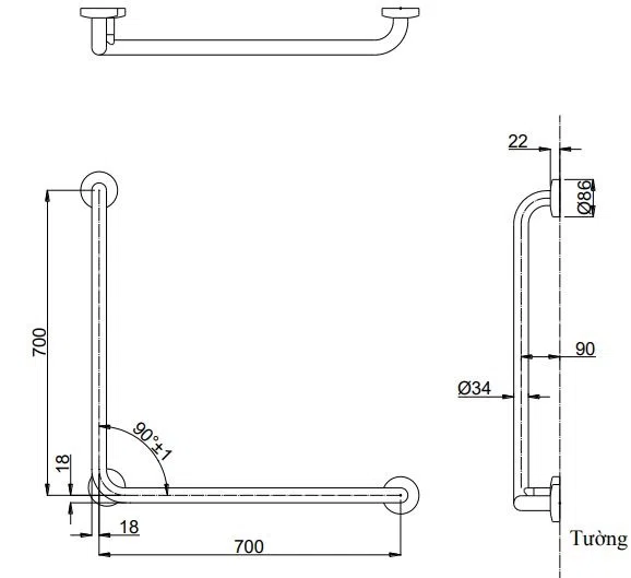 Thanh Tay Vịn TOTO Gắn Tường T112CL9#SC1/T110D3R