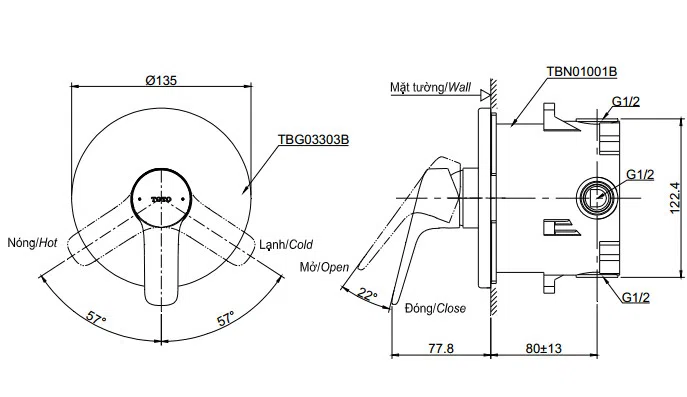 Van điều chỉnh nóng lạnh GS TOTO TBG03303B/TBN01001B
