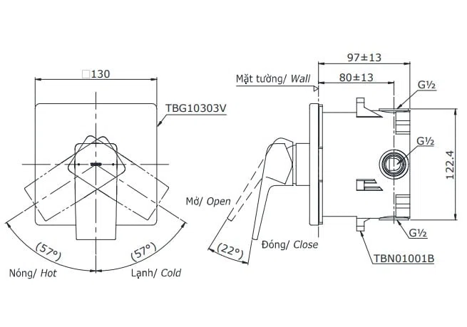Van Gật Gù Điều Chỉnh Nóng Lạnh TOTO TBG10303V/TBN01001B