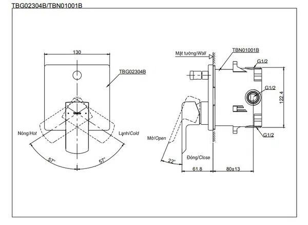 Van gật gù điều chỉnh nóng lạnh GR TOTO TBG02304B/TBN01001B