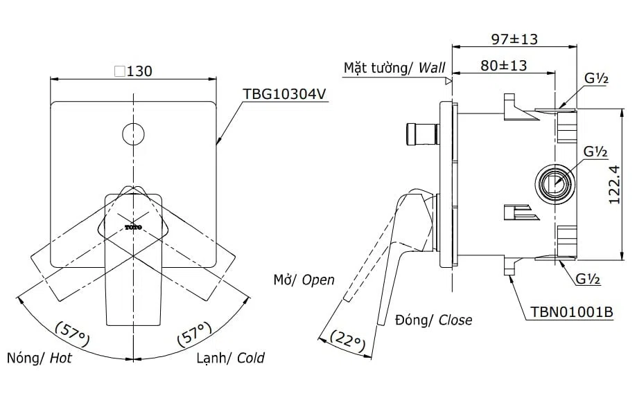 Van Điều Chỉnh Nóng Lạnh TOTO TBG10304VA/TBN01001B