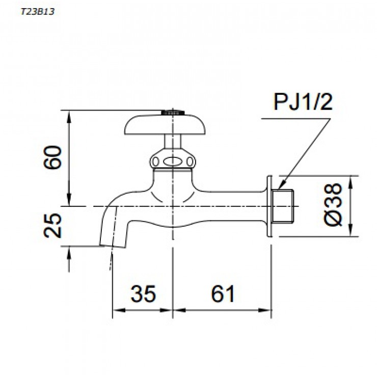 Bản vẽ kĩ thuật Vòi Lạnh Gắn Tường TOTO T23B13