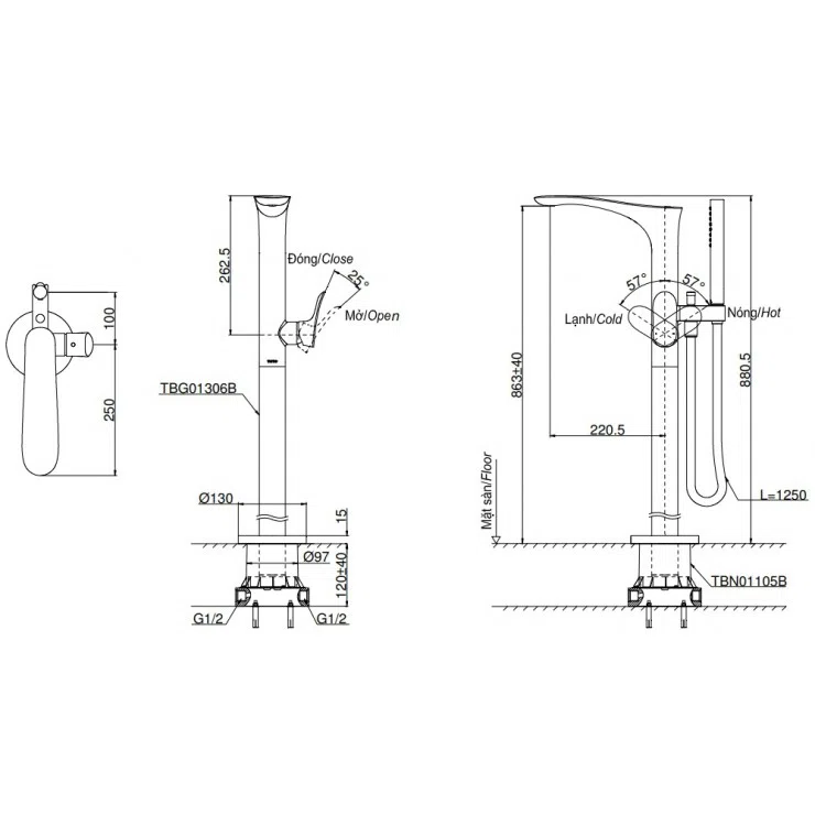 Vòi Xả Bồn Tắm TOTO TBG01306BA/TBN01105B
