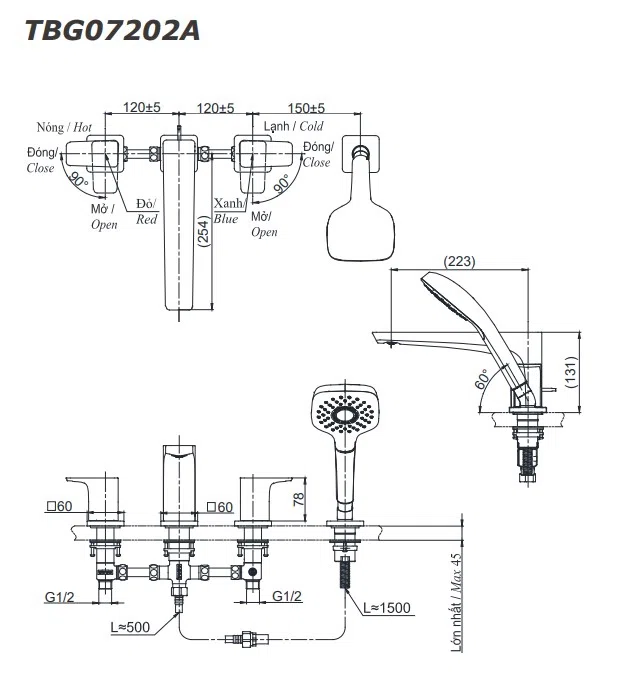Vòi Xả Bồn Kèm Sen Tắm TOTO TBG07202A