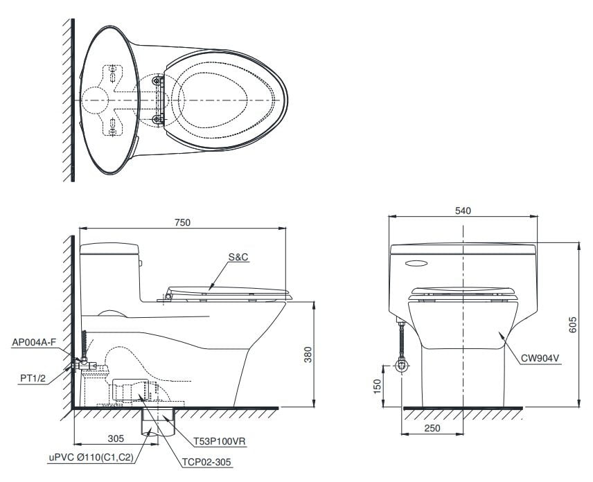 Bồn cầu 1 khối TOTO MS904W7#XW nắp Washlet