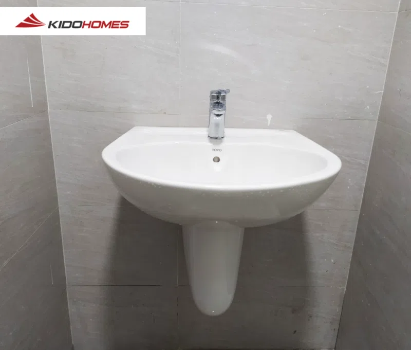 Cấu tạo chậu rửa lavabo treo tường TOTO: bồn rửa, chân chậu, bộ phận thoát nước...