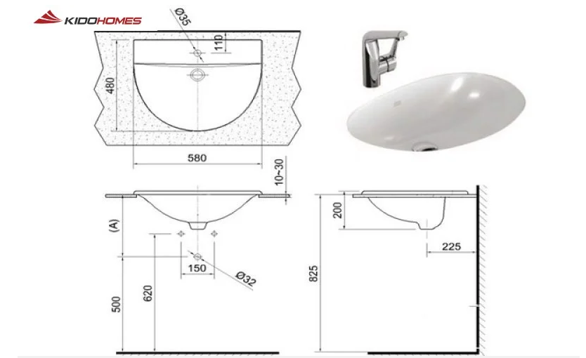 Chiều cao lavabo tiêu chuẩn của chậu rửa lavabo âm bàn