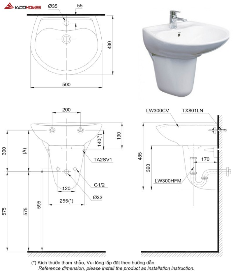 Chiều cao lavabo tiêu chuẩn của chậu rửa lavabo treo tường