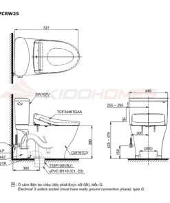 Bản vẽ kỹ thuật của bàn cầu thông minh TOTO CS767CRW25#XW
