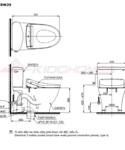 Bản vẽ kỹ thuật của bàn cầu thông minh TOTO CS767RW25#XW