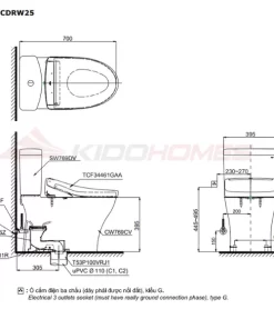 Bản vẽ kỹ thuật của bàn cầu thông minh TOTO CS769CDRW25#XW