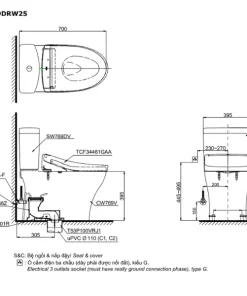 Bản vẽ kỹ thuật của bàn cầu thông minh TOTO CS769DRW25#XW