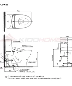 Bản vẽ kỹ thuật của bàn cầu thông minh TOTO CS838CDW25#XW