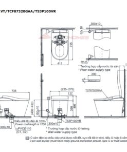Bản vẽ kỹ thuật của bàn cầu thông minh TOTO NEOREST LS CS911VT#NW1/TCF87320GAA#NW1/T53P100VR