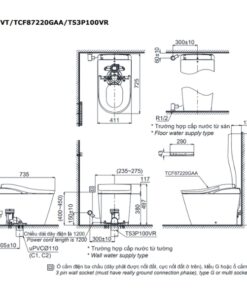 Bản vẽ kỹ thuật bàn cầu thông minh NEOREST LS CS911VT#NW1/TCF87220GAA#NW1/T53P100VR