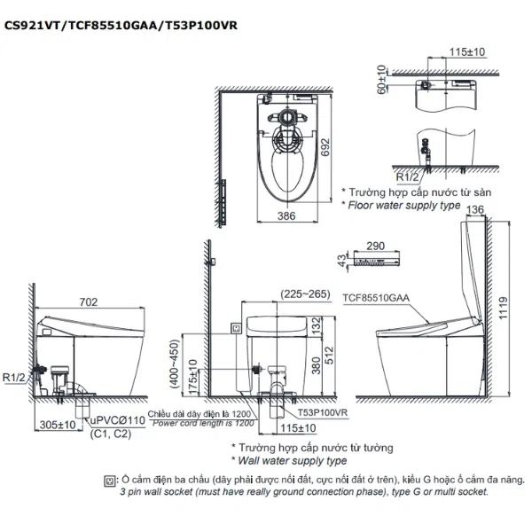 Bàn cầu thông minh TOTO NEOREST AS CS921VT/TCF85510GAA/T53P100VR