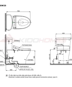 Bản vẽ kỹ thuật của bàn cầu thông minh TOTO CS986CGW25#XW