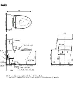 Bản vẽ kỹ thuật của bàn cầu thông minh TOTO CS986GW25#XW