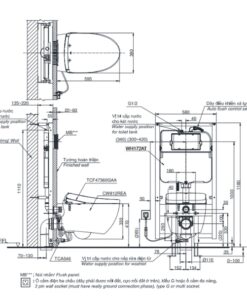 Bản vẽ kỹ thuật của bàn cầu treo tường nắp thông minh TOTO CW812REA#W/TCF47360GAA#NW1/ WH172AT/TCA465/MB174P#SS