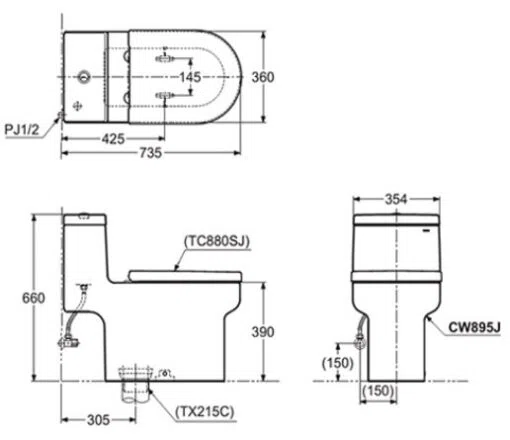 Bồn cầu 1 khối TOTO CW895JW/F