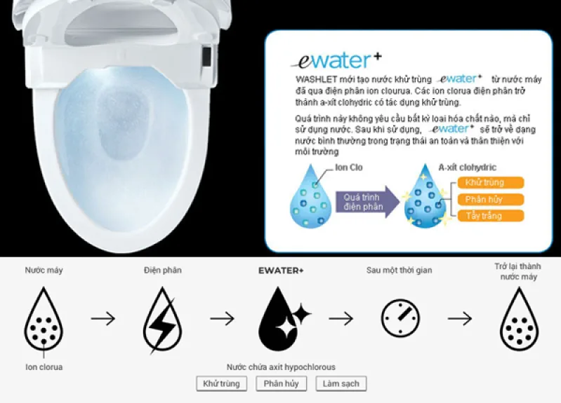 Chức năng ewater+ trên bàn cầu thông minh Neorest Toto