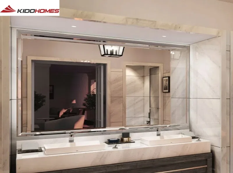 Kệ kính TOTO - Bố trí gương tráng bạc chống mốc và kệ kính Lavabo TOTO chuẩn công thái học.