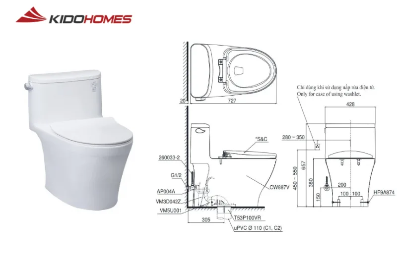 Kích thước và sức chịu tải bồn cầu TOTO