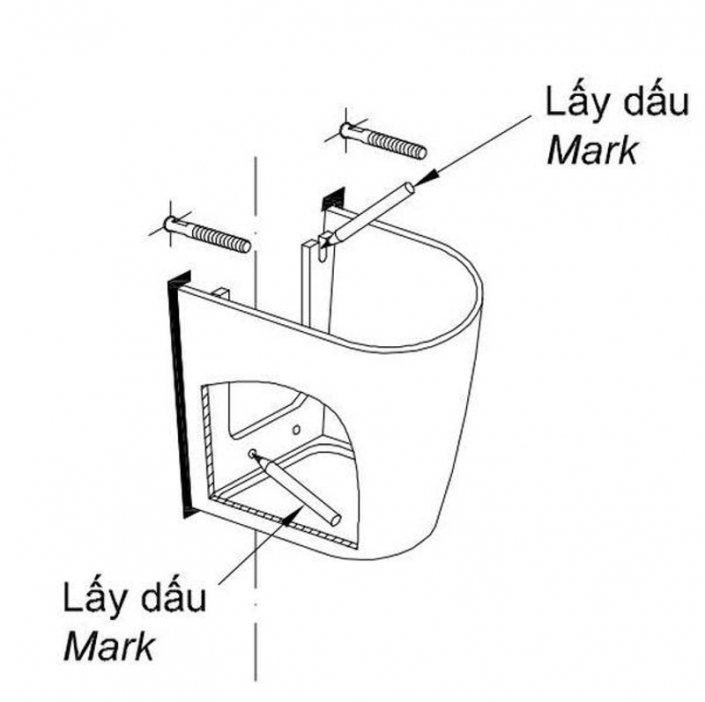 Lắp đặt lavabo treo tường chân lửng TOTO - lấy dấu vị trí ắp cố định chân chậu 